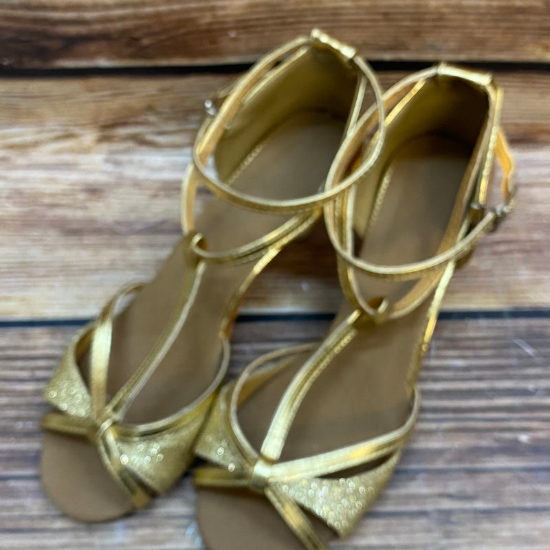 „Goldene Tanzschuhe Damen Größe 39 mit Glitzer Riemchen Vintage Stil“