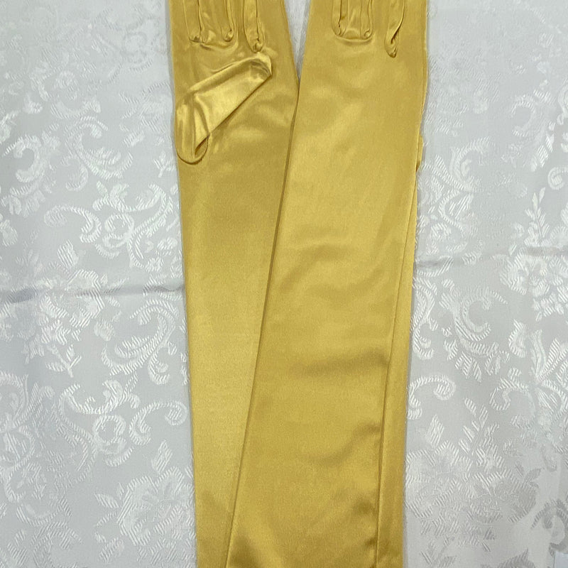 „Goldgelbe lange Charleston Handschuhe im Satin-Look für 20er-Jahre-Outfits“