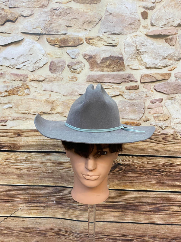 Grauer Vintage Westernhut von Smithbilt mit breiter Krempe und hellem Hutband Ansicht 1