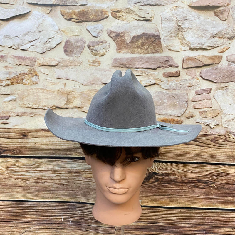 Grauer Vintage Westernhut von Smithbilt mit breiter Krempe und hellem Hutband Ansicht 1