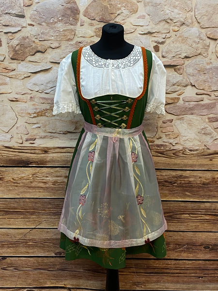  Vintage Dirndl mit Bluse und Schürze Gr.42 in grün 
