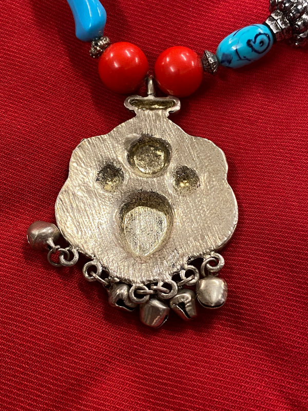 Ethno Halskette Türkis rot blau Metall Schmuck Kette Anhänger, Ansicht 3