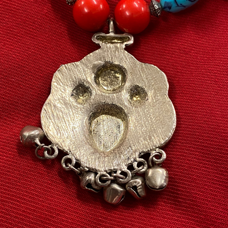 Ethno Halskette Türkis rot blau Metall Schmuck Kette Anhänger, Ansicht 3