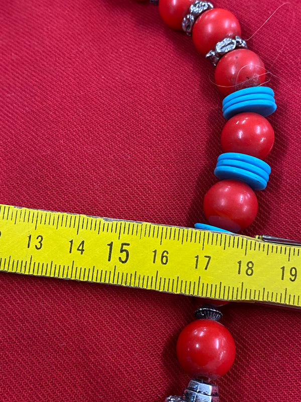Ethno Halskette Türkis rot blau Metall Schmuck Kette Anhänger, Ansicht 4