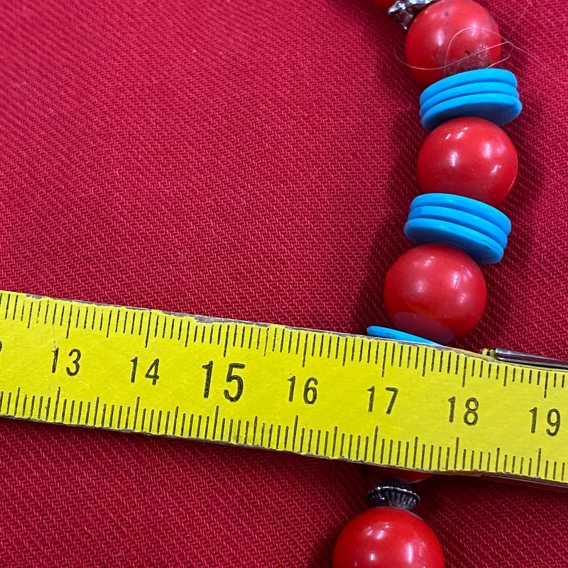 Ethno Halskette Türkis rot blau Metall Schmuck Kette Anhänger, Ansicht 4