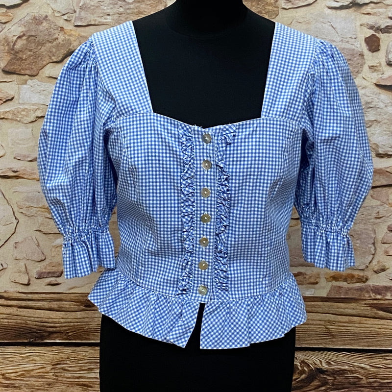 Karierte Trachtenbluse von Hammerschmid blau weiß Gr.36