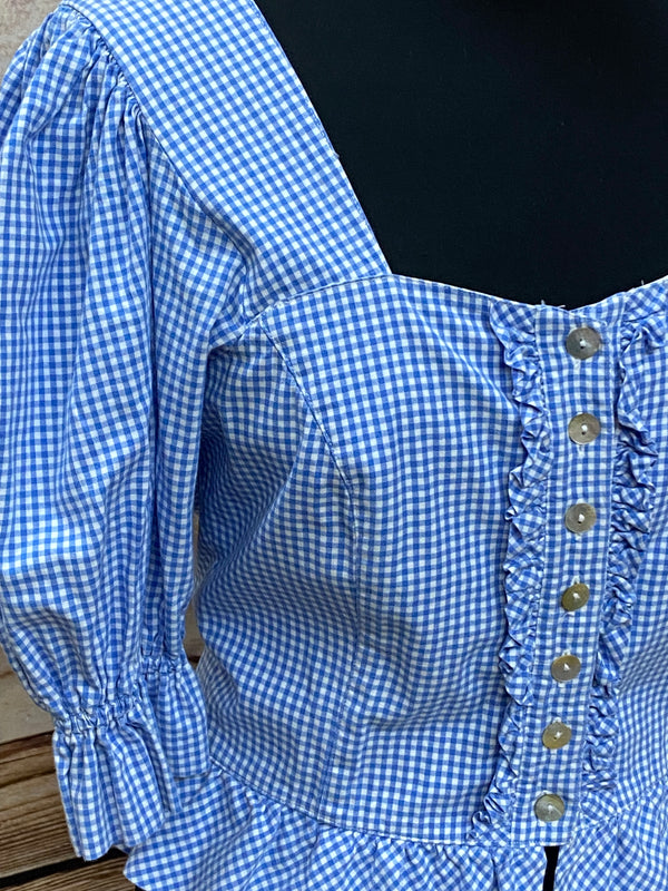 Karierte Trachtenbluse von Hammerschmid blau weiß Gr.36