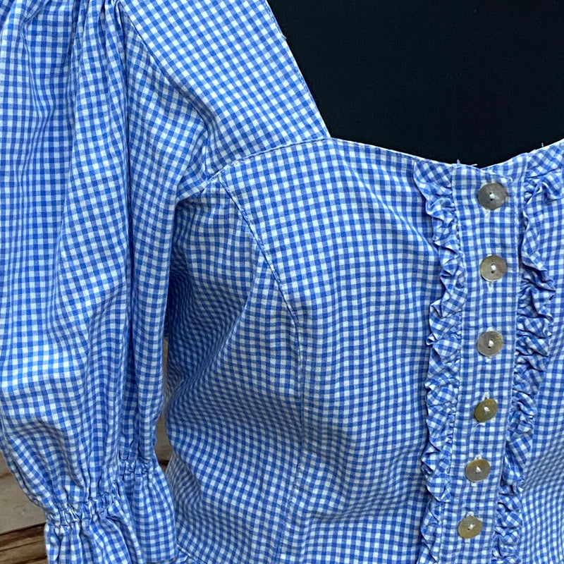 Karierte Trachtenbluse von Hammerschmid blau weiß Gr.36