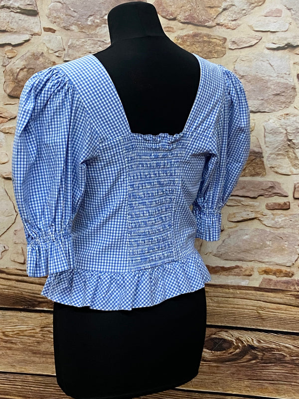 Karierte Trachtenbluse von Hammerschmid blau weiß Gr.36