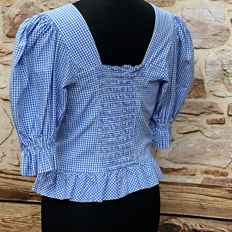 Karierte Trachtenbluse von Hammerschmid blau weiß Gr.36