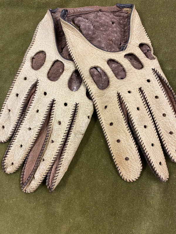 Zweifarbige Autofahrer Lederhandschuhe Gr. S – Glad Rags Kostümverkauf
