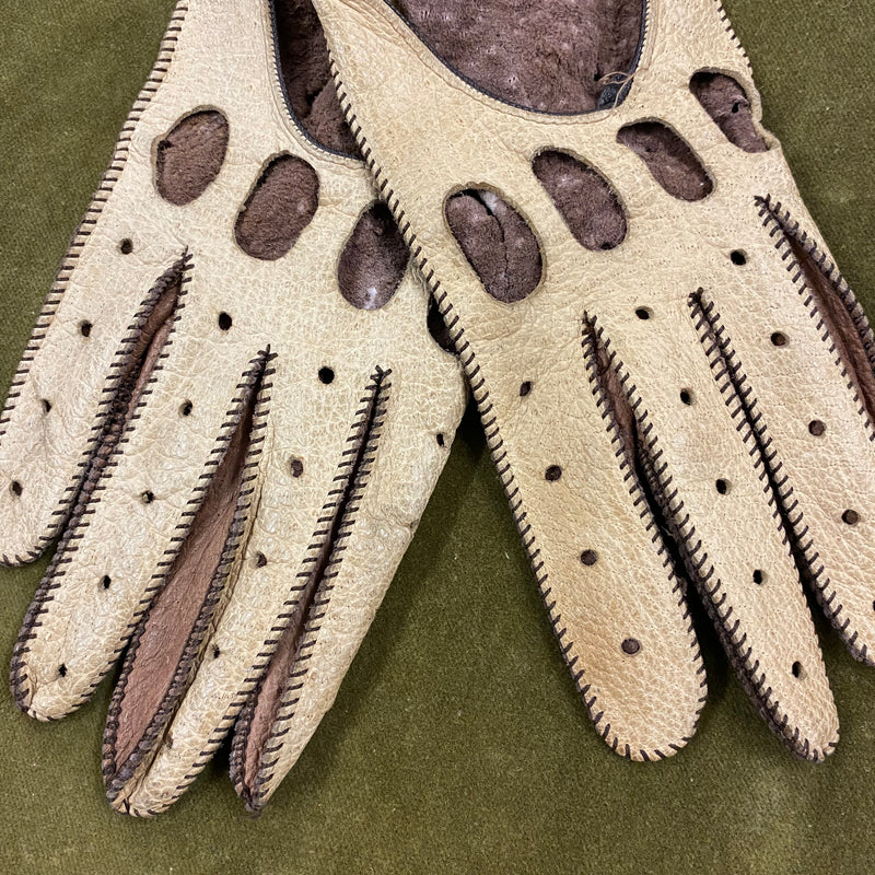 Zweifarbige Autofahrer-Lederhandschuhe Gr.S