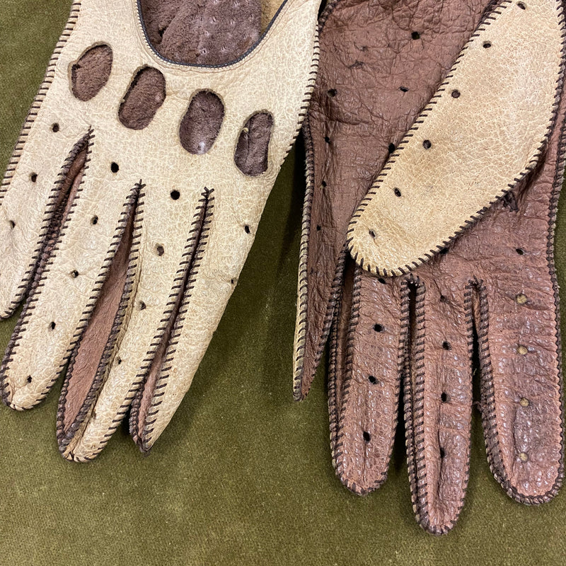 Zweifarbige Autofahrer-Lederhandschuhe Gr.S