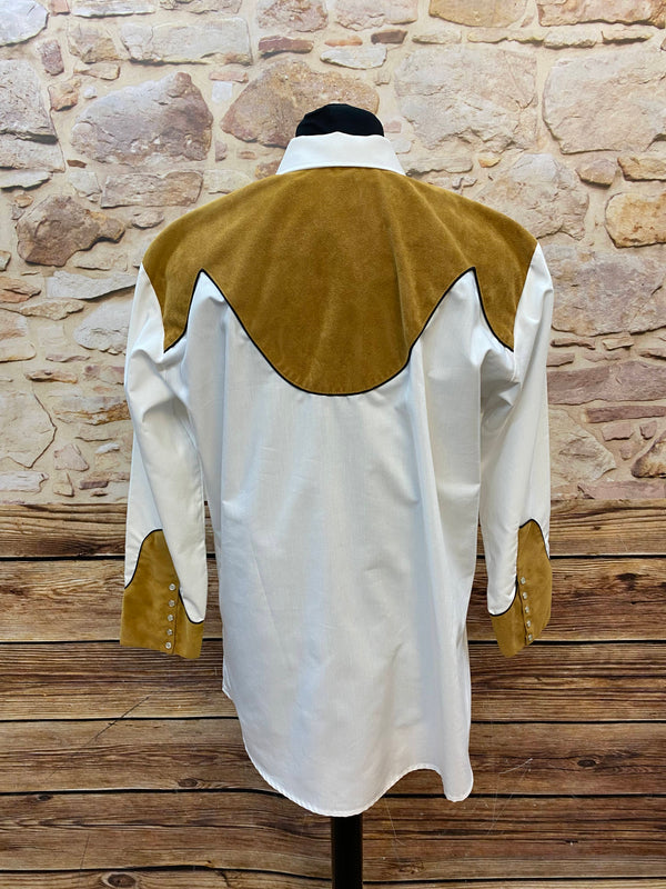 Vintage Westernhemd – XL – Weiß & Camel – Suede-Look – Ranger’s (Made in Mexico)