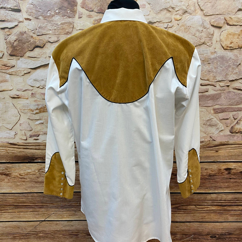 Vintage Westernhemd – XL – Weiß & Camel – Suede-Look – Ranger’s (Made in Mexico)