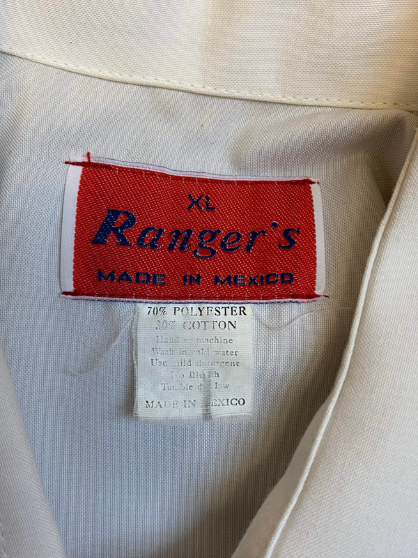 Vintage Westernhemd – XL – Weiß & Camel – Suede-Look – Ranger’s (Made in Mexico)