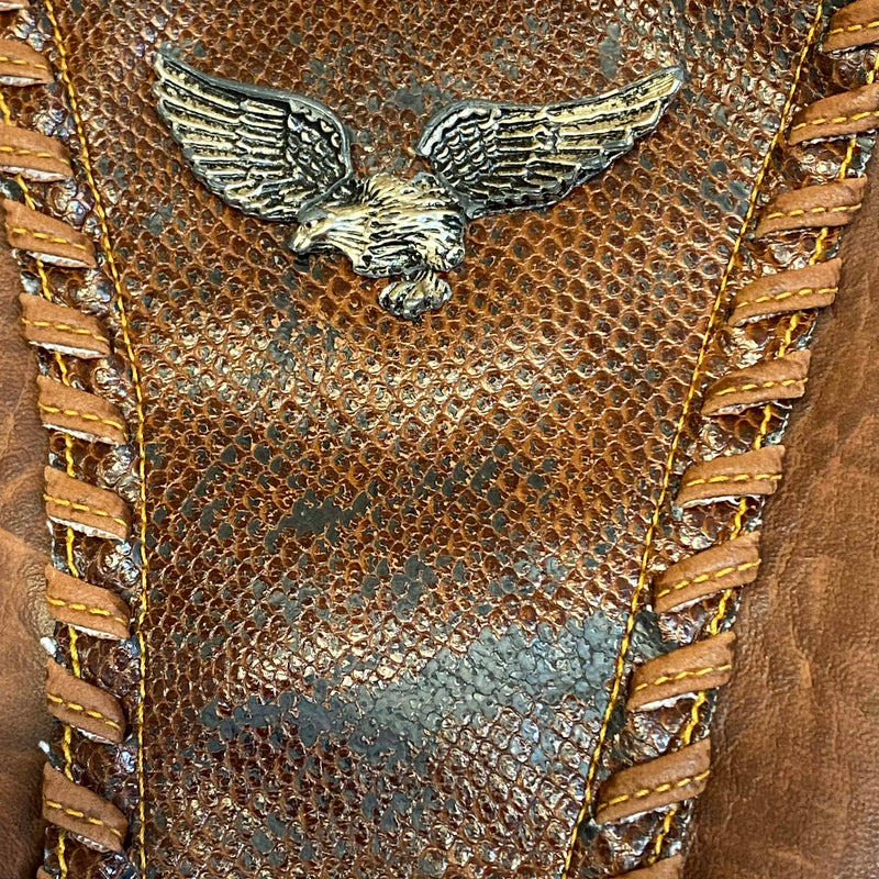 Vintage Western Denimhemd – Größe L – Lederdetails & Adler-Applikationen