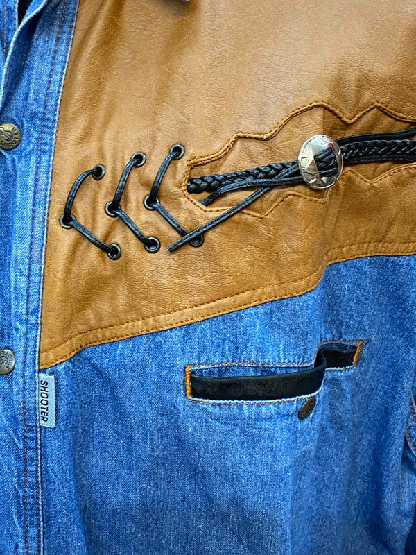 Westernhemd Denim & Kunstleder | Größe XXL