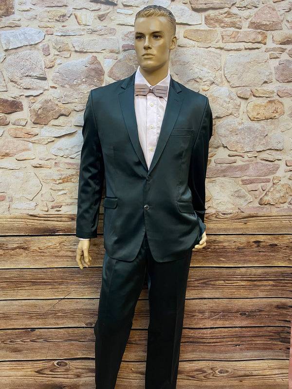 Herren Anzug Set Gr. 54 schwarz mit rosa Vintage-Hemd und altrosa Fliege