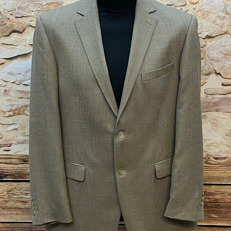 Beiges Herren-Sakko aus Royal Silk von Atelier Torino, Größe 50, neu mit Etikett, klassischer Schnitt mit Fischgrat-Muster.