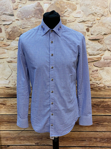 „Herren Trachtenhemd blau kariert Vorderansicht Größe S“