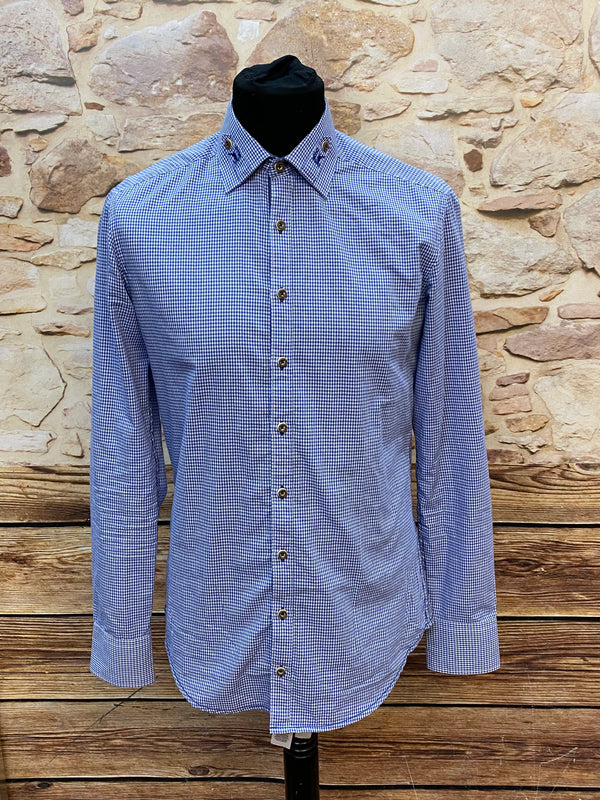 „Herren Trachtenhemd blau kariert Vorderansicht Größe S“