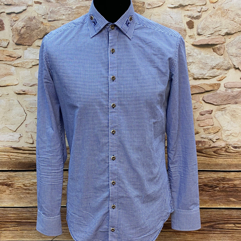 „Herren Trachtenhemd blau kariert Vorderansicht Größe S“