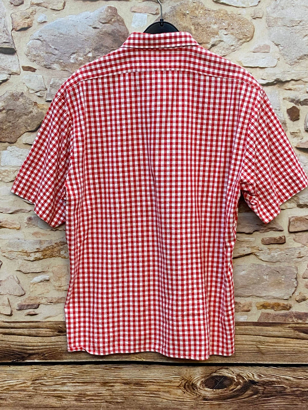 „Vintage Trachtenhemd Herren rot weiß kariert für Volksfest und Lederhose“