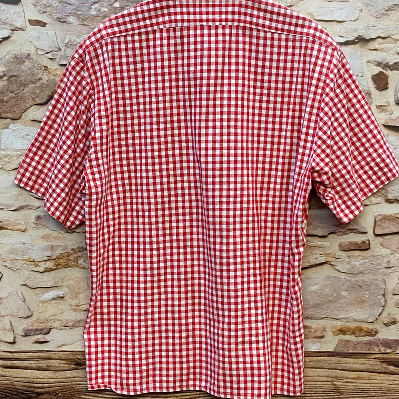 „Vintage Trachtenhemd Herren rot weiß kariert für Volksfest und Lederhose“