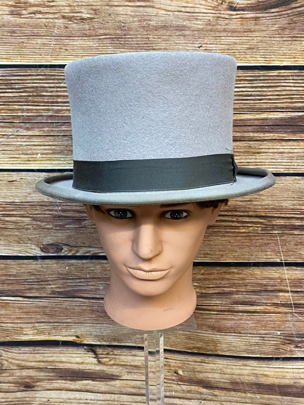 „Grauer Herren Zylinder Filz Größe 61 Vorderansicht“