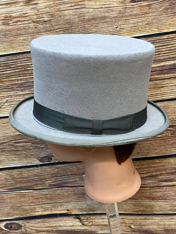 „Herren Zylinder grau Vintage Seitenansicht mit Ripsband“