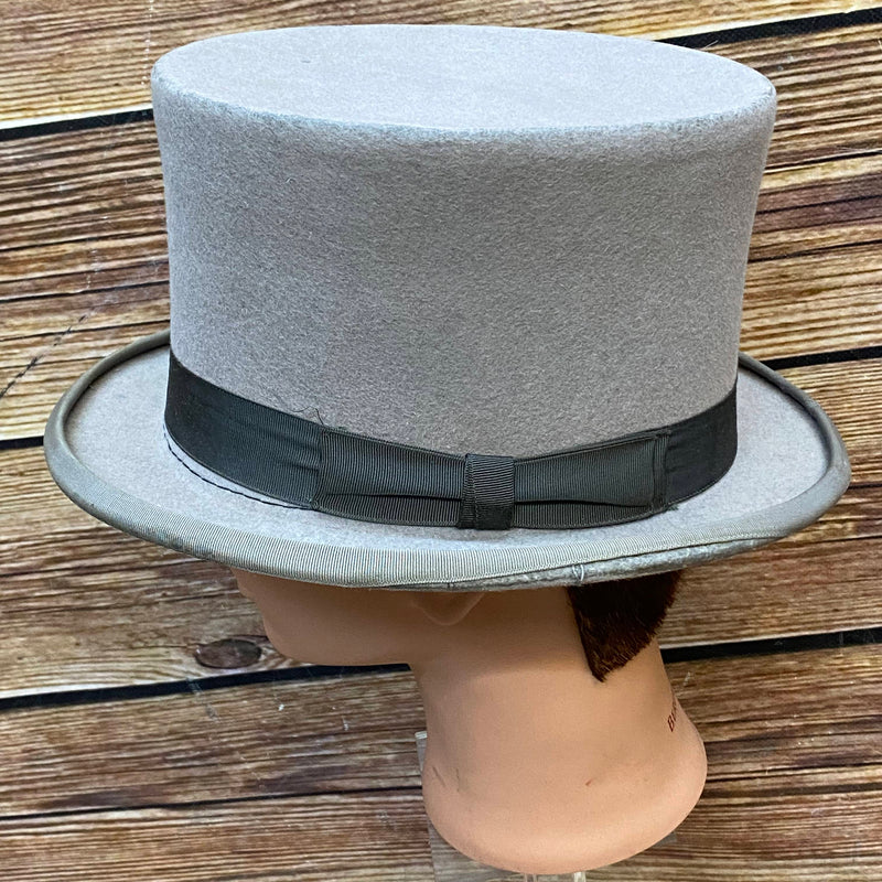 „Herren Zylinder grau Vintage Seitenansicht mit Ripsband“