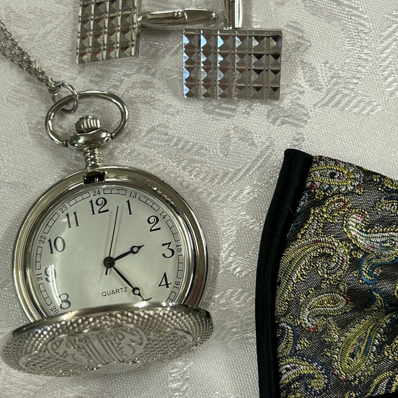 Herren 20er-Jahre-Set (Einheitsgröße) – Schwarz-Gold Paisley & Silber