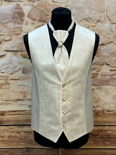 „Hochzeitsweste elfenbein Set Plastron Brosche Gr 56