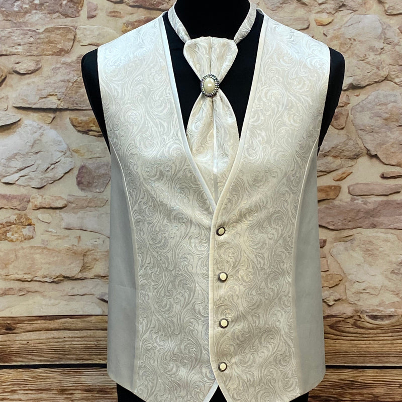 „Hochzeitsweste elfenbein Set Plastron Brosche Gr 56