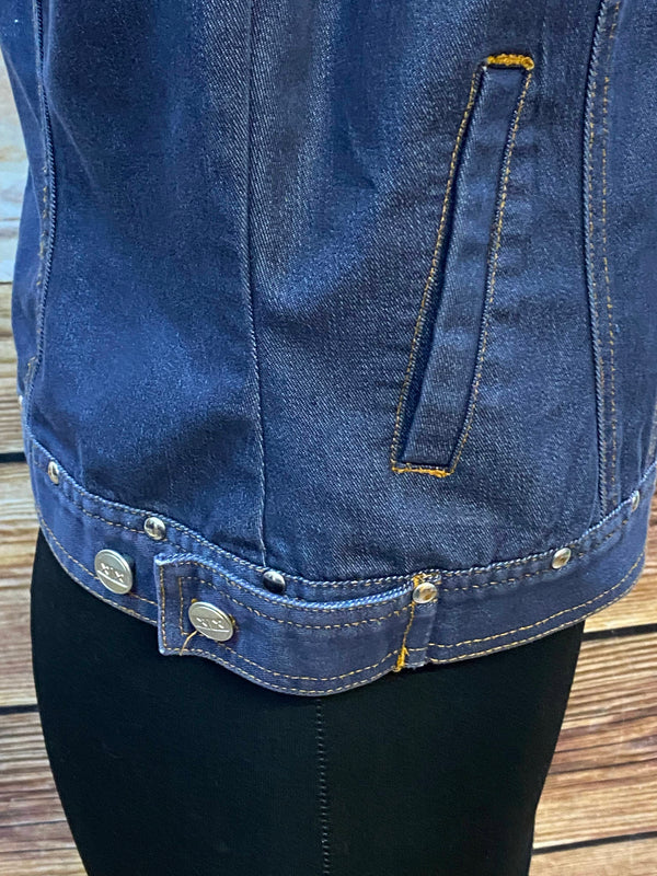Vintage Jeansjacke Damen Gr. 38 – Dunkelblau mit Nieten Details, Ansicht 4