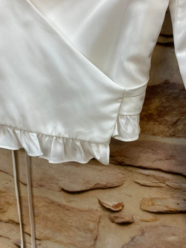 Kommunionjacke Mädchen Weiß mit Rüschen – festliche Bolerojacke Gr. 128