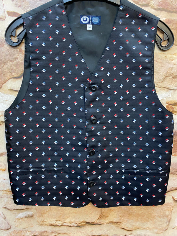 „Festliche Jungen Weste in Schwarz mit kleinem geometrischem Muster in Größe 146 für Kommunion oder Hochzeit“