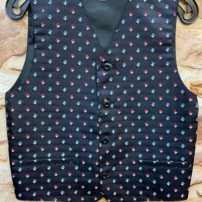 „Festliche Jungen Weste in Schwarz mit kleinem geometrischem Muster in Größe 146 für Kommunion oder Hochzeit“