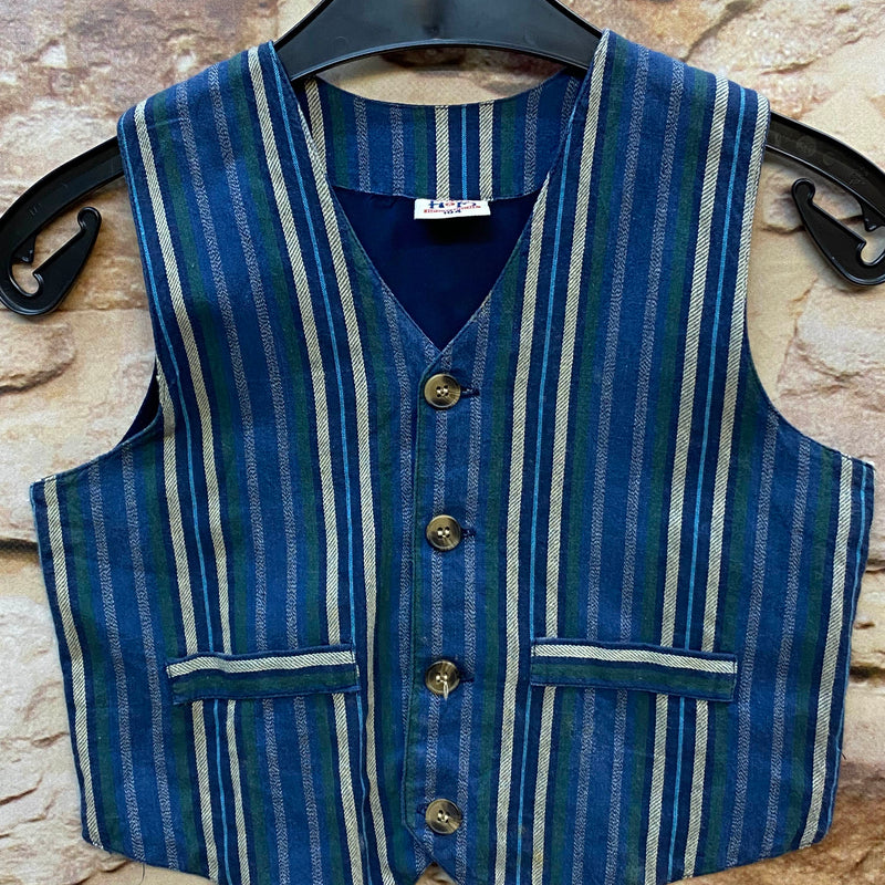 Jungenweste 20er Jahre Stil Blau Gestreift – Größe 104 – Vintage Look