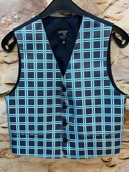 „Jungenweste dunkelblau kariert Größe 134 festliche Kinderweste mit Knöpfen“