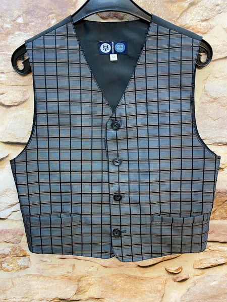 „Jungenweste grau kariert Größe 128 elegante Kinderweste mit Knöpfen“