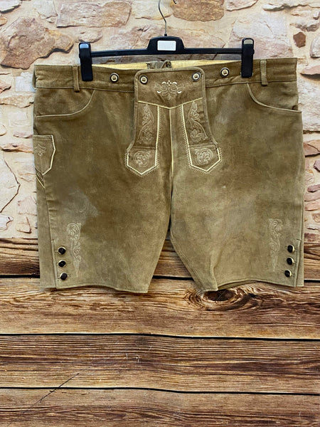 „Braune Kaisers Trachtenlederhose Herren Gr. 60 aus echtem Leder mit Stickerei und Hosenlatz“