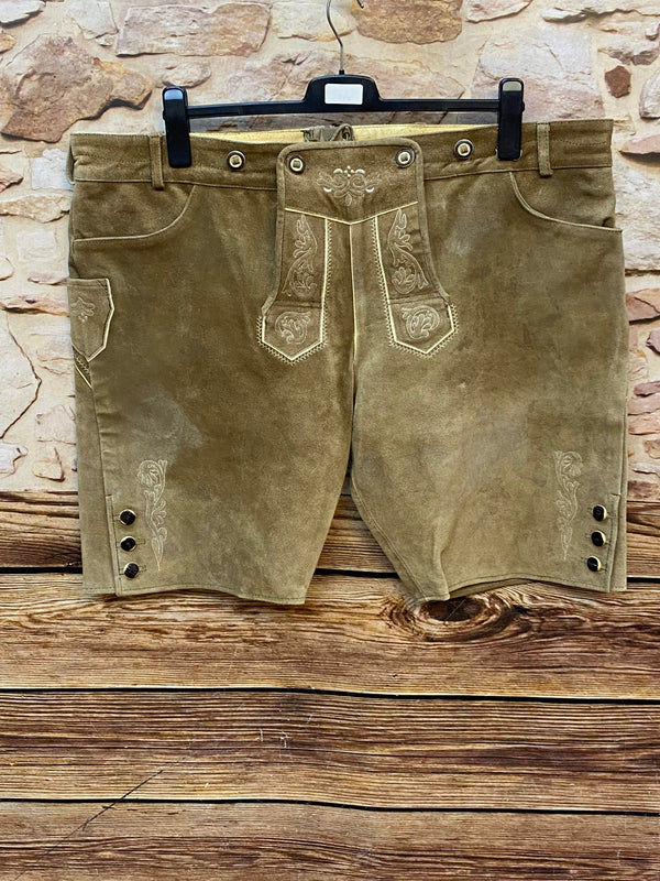 „Braune Kaisers Trachtenlederhose Herren Gr. 60 aus echtem Leder mit Stickerei und Hosenlatz“