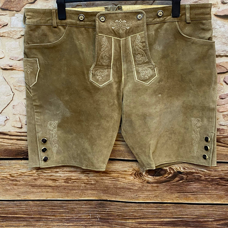 „Braune Kaisers Trachtenlederhose Herren Gr. 60 aus echtem Leder mit Stickerei und Hosenlatz“