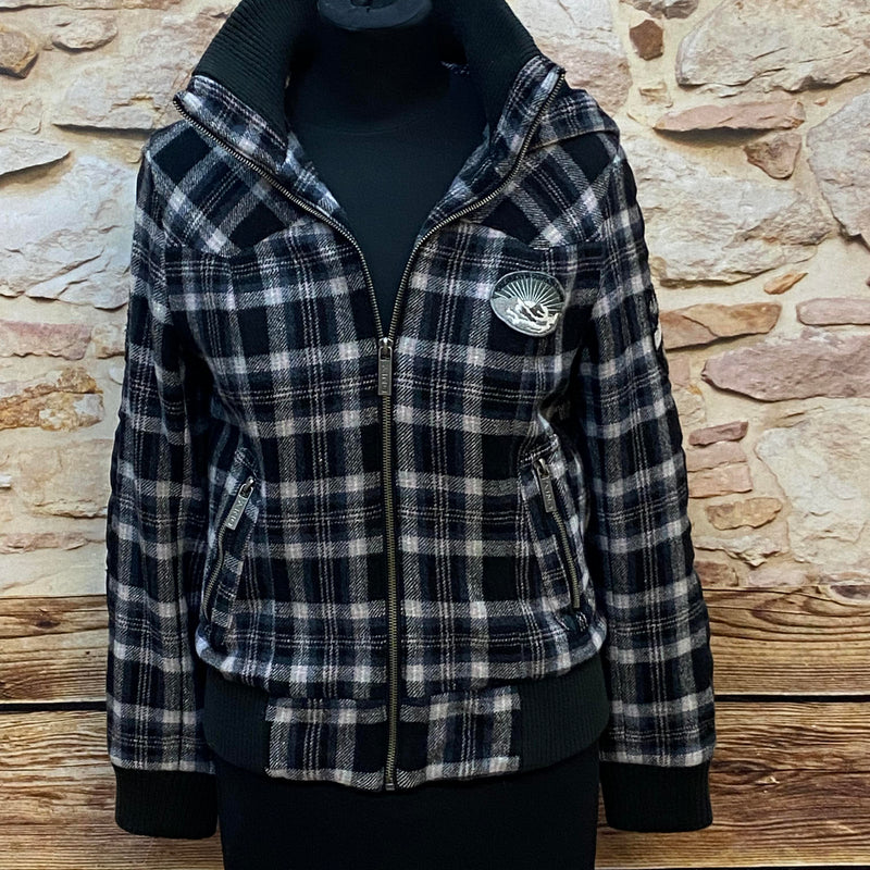 Klassische karierte Vintage-Jacke mit Kapuze – Größe XS