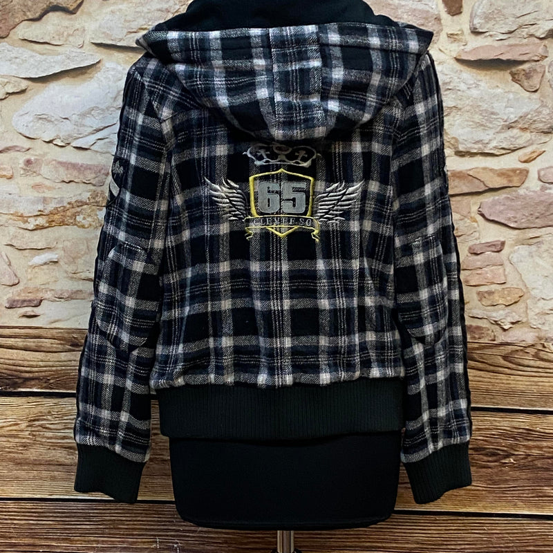 Klassische karierte Vintage-Jacke mit Kapuze – Größe XS