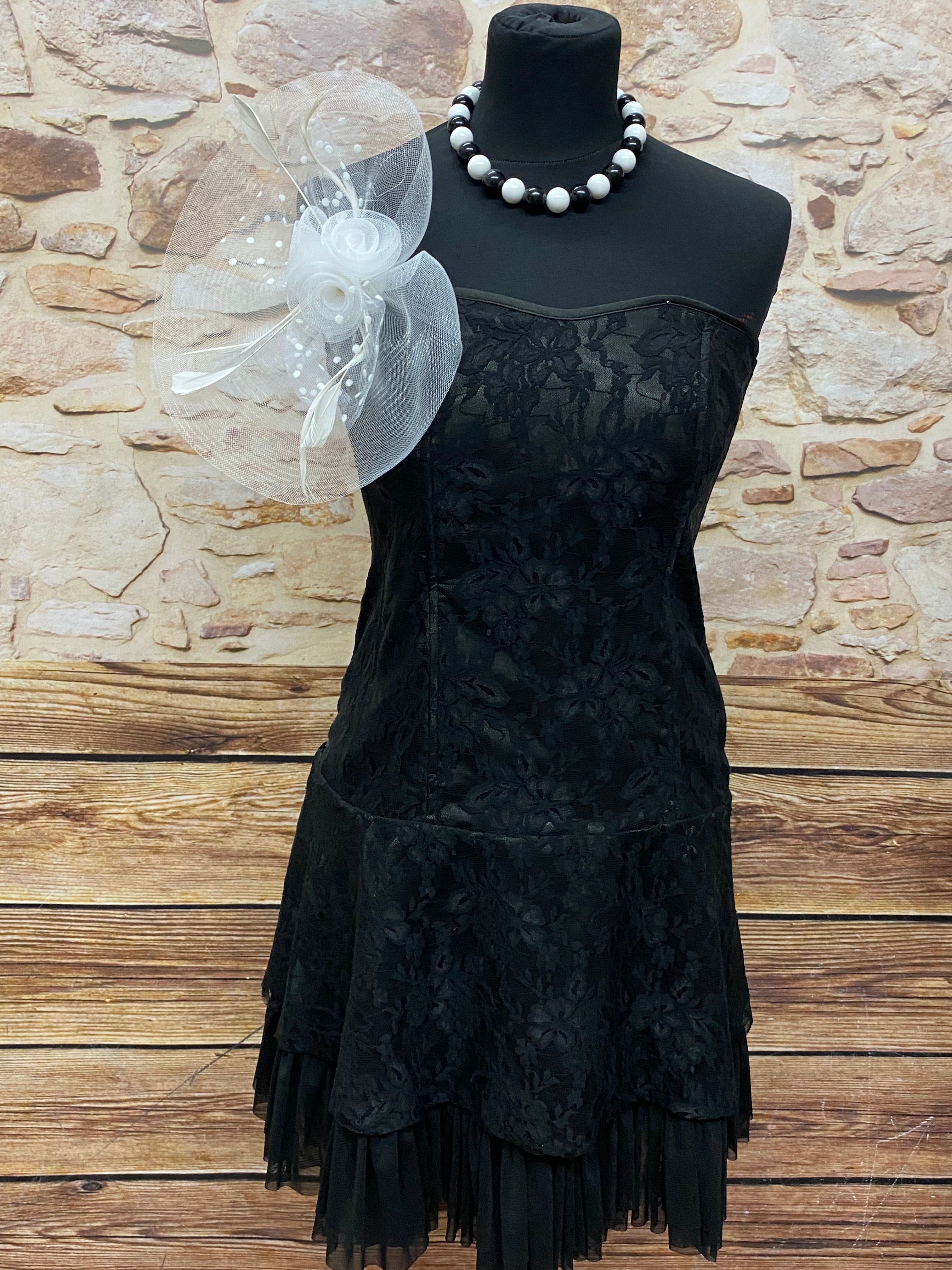 Gothic-Kleid, 3-teilig, schwarz-weiß, Mottoparty, Gr.46