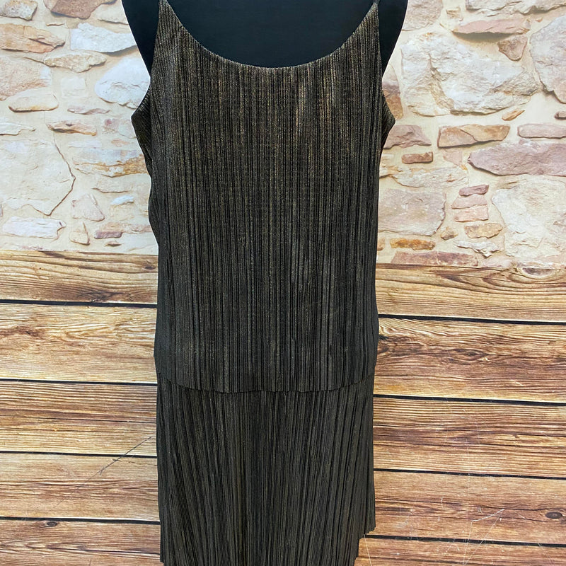 Gold‑schwarzes Metallic‑Plissé‑Kleid von Bréal – Gr. 42