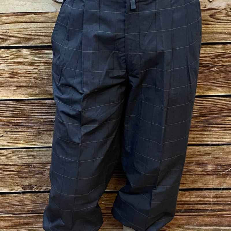 Dunkelgrau‑blaue Knickerbockerhose mit beigem Windowpane‑Karo, gerafftem Saum, Größe 50, Bundweite 89 cm, ungetragen.
